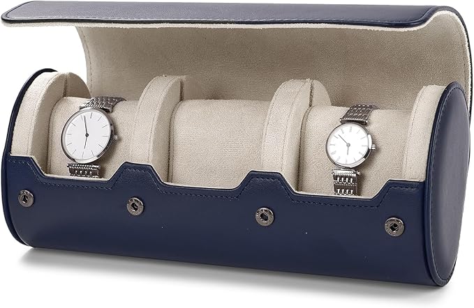 Oirlv Luxury Leather Watch Organizer Case Watch Box for Mens Jewelry Gift Box for Birthday Fathers Day Anniversary(3 slots, Royal Blue)