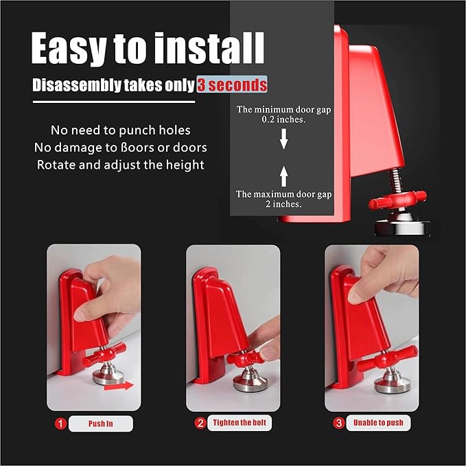 Door Stoppers Security - Portable Door Jammer for Travel Security Anti Theft, Apartment Hotel Door Lock - Protection for Homeowner and Children, Lockdown Device for Women Safety Self Defense (Red)