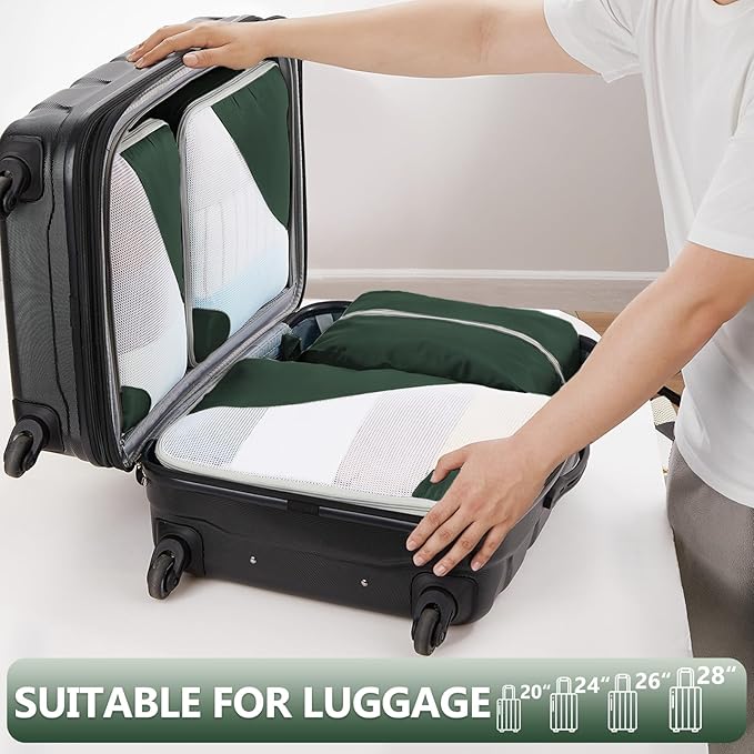 8 Set Packing Cubes for Travel, Gifts for Women Mom,Anti-Tearing Suitcase Organizer for Luggage with Shoe & Hanging Toiletry Bag,OlarHike Vacation Essentials & Accessories for Cruise Ship,Dark Green