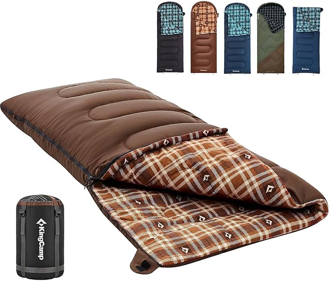 KingCamp Sleeping Bag for Adults, Cold Weather & Warm XL Big and Tall Flannel Sleeping Bags with Compression Sack Portable Waterproof Essentials Gear Accessories for Outdoor Camping
