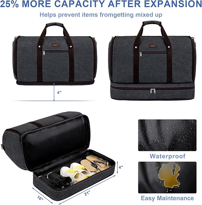 Garment Duffle Bag for Travel - Convertible Carry on Garments Duffel Bags Travel Bag for Women Men Large Weekender Bag with Shoes Compartment 3 in 1 Hanging Clothes Suit Dress Bag 3pcs Set