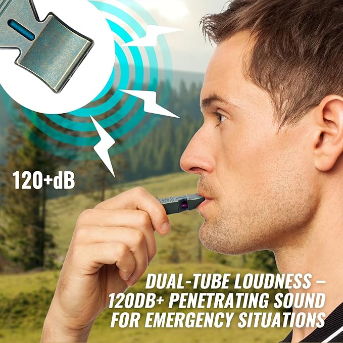 TACRAY Titanium Emergency Survival Whistle, Portable Necklace Whistle, Loud Whistle up to 120~130db, Good for Life Saving, Hiking, Camping, and Pet Training