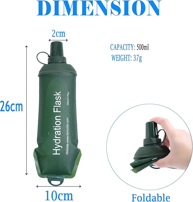 AXEN Soft Flask TPU Foldable Running Hydration Flask, Soft Collapsible Water Bottle for Hydration Pack Cycling Marathon Running Hiking