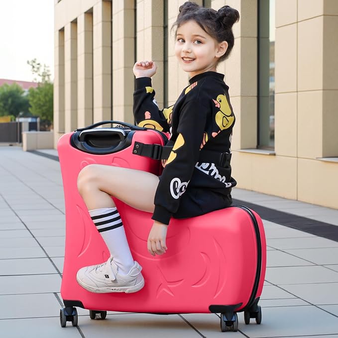 Travel Gear: Premium Toddler Ride-On Luggage with Ergonomic Handle & Secure Harness System, Carry on 21Inch, Red