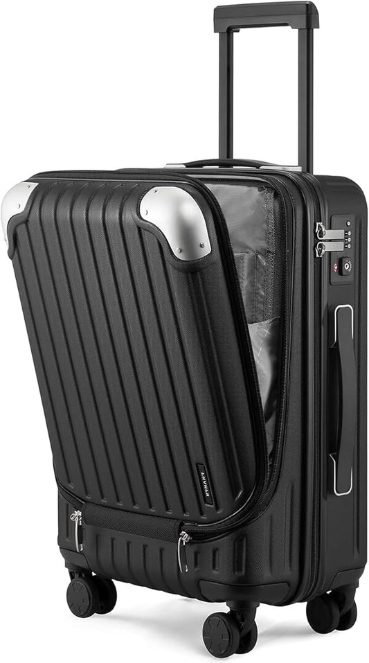 LEVEL8 Grace Carry on Luggage, 20 Inch Hard Shell Suitcases with Spinner Wheels, Abs+Pc Hard Case Luggages with Tsa Lock, Black