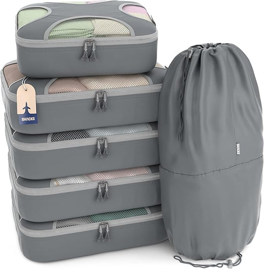 Shacke 6 Set Packing Cubes for Travel - Compression Packing Bags/Travel Organizer - Luggage Organizer Bags for Traveling - Travel Essentials for Women - Cruise Must Haves Packing List
