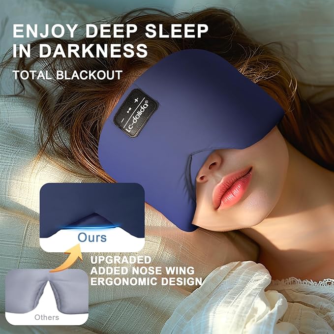 LC-dolida Sleep Mask with Bluetooth Headphones, Ice Silk Sleep Headphones with Bluetooth 5.4, Total Blackout Eye Mask for Sleeping, Soft Sleep Mask for Women Men, All Night Sleep, Travel(Navy)