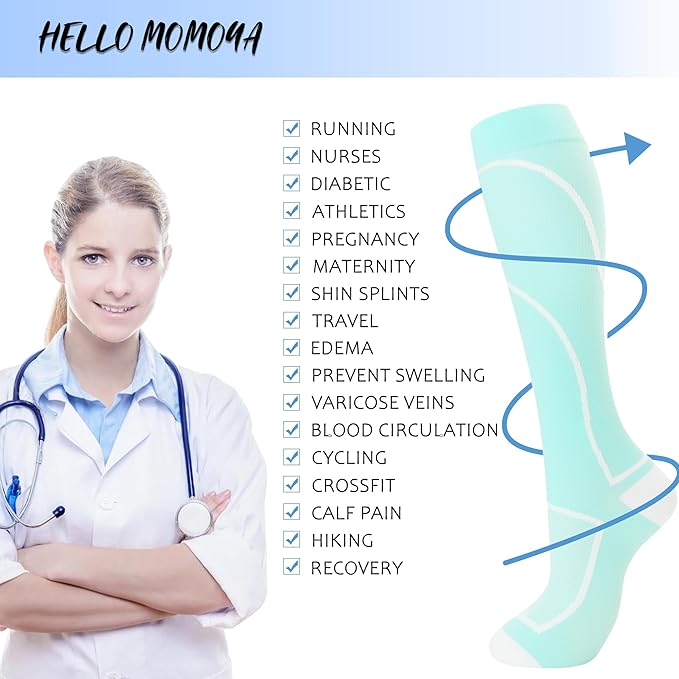 Compression Socks for Women Men Circulation Knee High 8 Pairs for Nurses, Running, Travel, Athletic