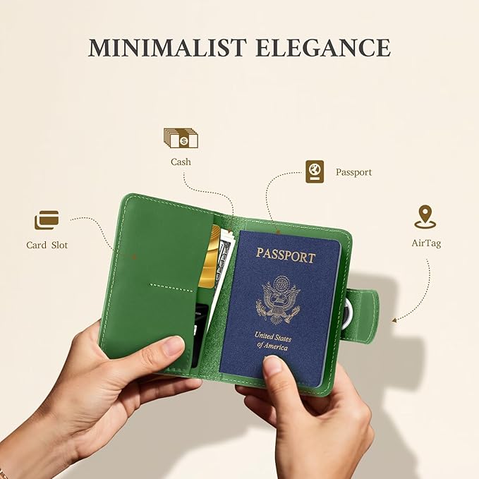ALLIVE Rfid Passport Holder for Travel, Women, Rfid Passport Cover Wallet, Genuine Leather Passport Holder for Travel with AirTag Hidden, Airport Essentials, Travel Gifts (Avocado Green)