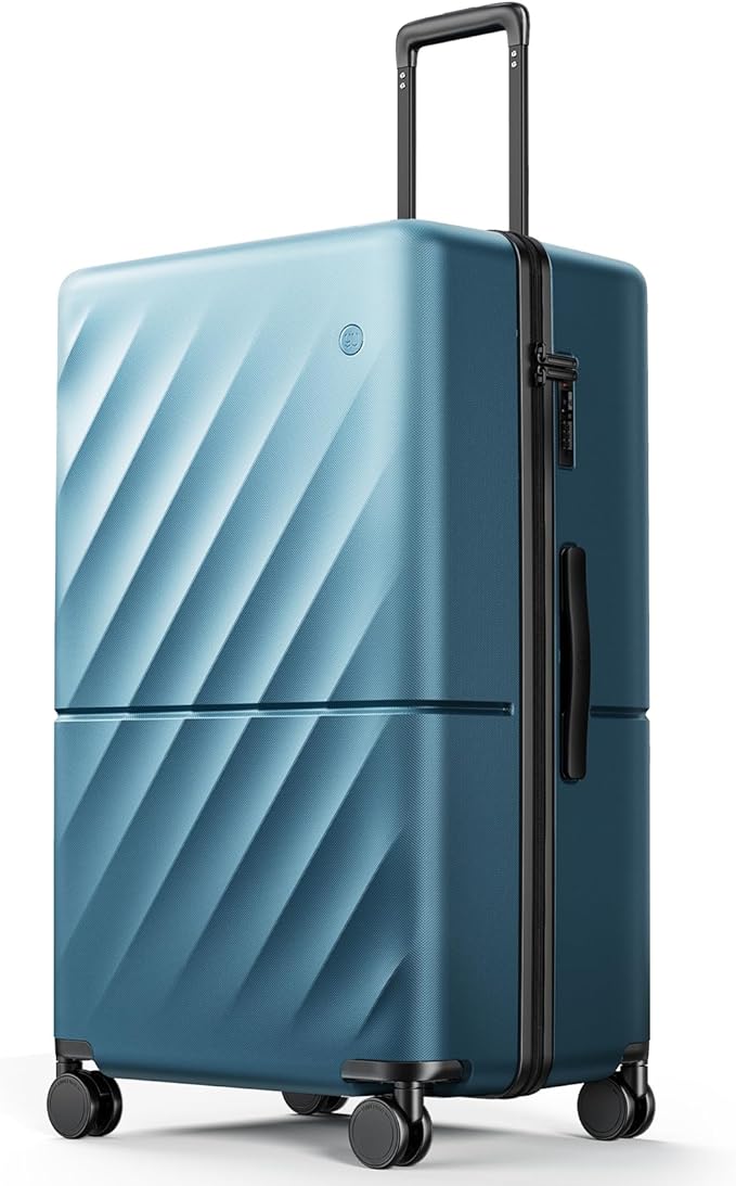 Trunk Luggage 29 Inch, Large Checked Luggage with Double Spinner Wheels, Anti-Burst Zipper, Hard Case PC Suitcase, Lightweight Travel Luggage, TSA Approved (Topaz Blue, Hudson)