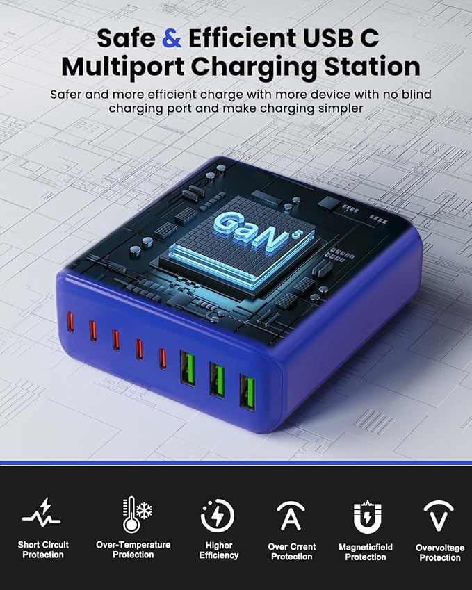 500W USB C Charger Block, 8-Port USB C Charging Station Fast Charging PD 120W PC Laptop Charger Adapter Compatible with MacBook Pro/Air/All iPad,DELL, iPhone 16/15/14/13/Pro Max/Galaxy