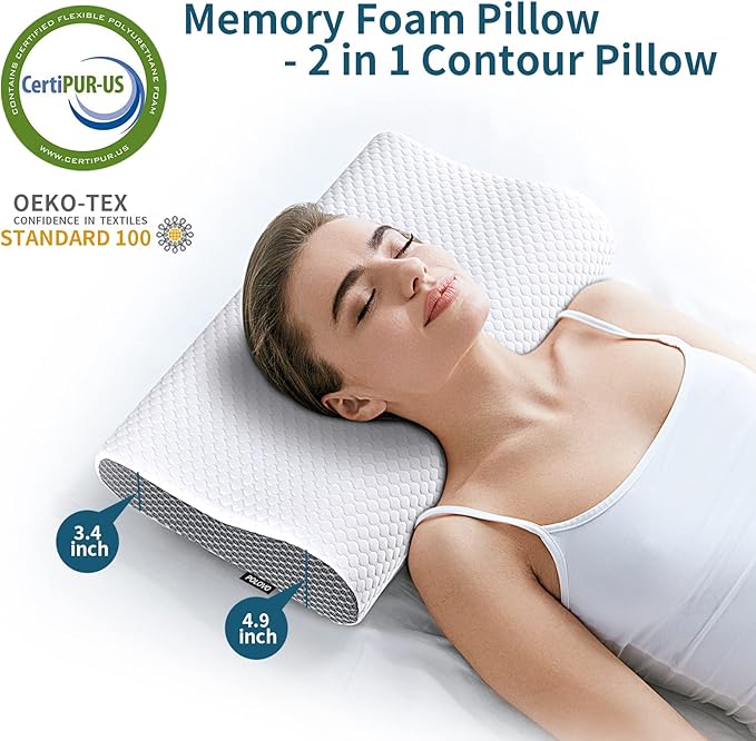 Neck Pillow Memory Foam for Pain Relief Bed Pillow for Sleeping, Ergonomic Orthopedic Cervical for Neck and Shoulder Pain, Side Back Stomach Sleeper