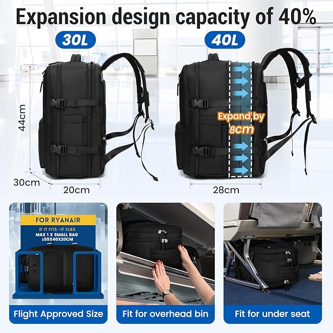 Expandable Travel Backpack Women Men, Carry On Backpack with USB Charging Port & Shoe Pouch,TSA 17.3inch Laptop Mochila Flight Approved,Nurse Bag Casual Daypack for Weekender Business Hiking,Gift