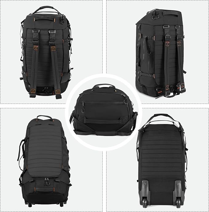 86L 30” Folding Duffle Backpack with 2 Wheels,Travel Bag with Separate Shoe Compartment,Black