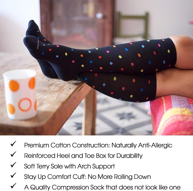 Cotton Compression Socks for Women & Men. 15-20 mmHg Support Knee-High Amethyst Stripes M/L