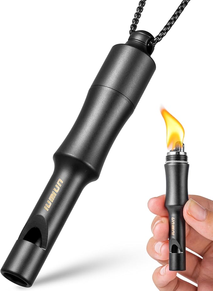 3-in-1 Fire Starter Survival Tool -Titanium Emergency Whistle, Kerosene Lighter & Mini Pill Holder, IPX8 Water-Resistant, Dust-Resistant, Compact for Hiking, Camping, Rescue(Fuel not Included)