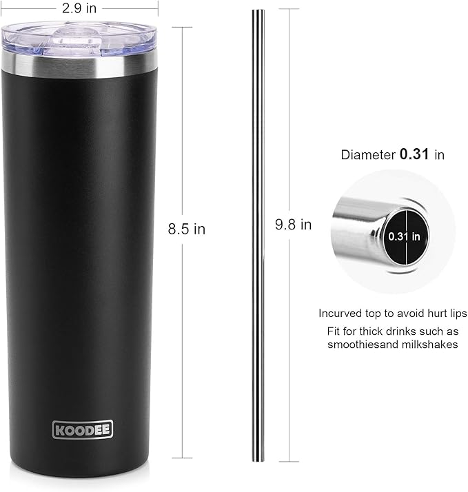 koodee Tumbler with Lid and Straw-20 oz Stainless Steel Vacuum Insulated Coffee Traver Mug for Women- Beach Cup Tumbler (Purple-Black)