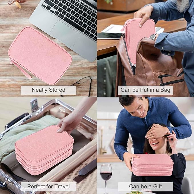 FYY Electronic Organizer, Large Travel Cable Organizer Bag Pouch Electronic Accessories Carry Case Portable Waterproof Double Layers All-in-One Storage Bag for Cable, Cord, Charger, Phone, Pink