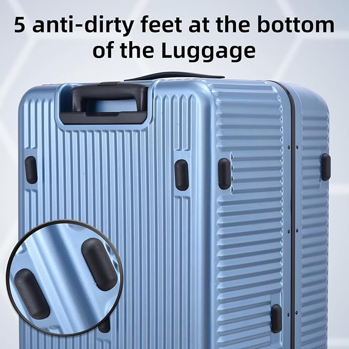 29 Inch Aluminum Checked Luggage with Side Opening Zipper, 40 * 37 * 77cm, 113L, Lightweight Hardshell ABS+PC Suitcase with TSA Lock, 360° Universal Wheels, Dark Blue