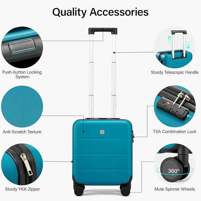 Hanke 16 Inch Underseat Carry On Luggage with Wheels Hard Shell Mini Small Suitcases Carry On Bag for Airline Approved TSA Luggage Lightweight Travel Suitcase(Caribbean Blue)