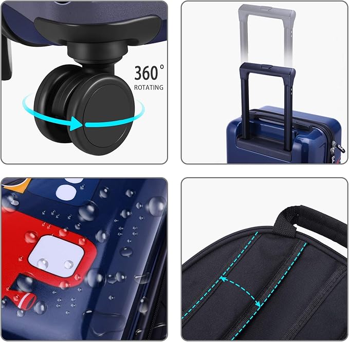 iPlay, iLearn Airplane Kids Luggage, Boys Carry On Suitcase, 18" Hardside Travel Luggage Set W/Backpack, Toddler Rolling Luggage W/ 4 Spinner Wheels, Children Holiday Birthday Gift