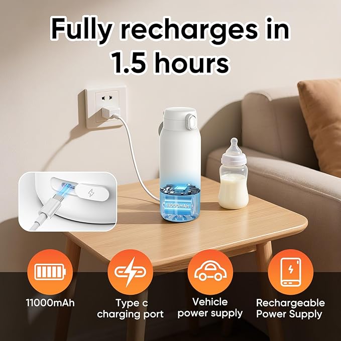 Bottle Warmer, Maypott Portable Fast Heating Bottle Warmer for Breast Milk, Formula, Water, 17.5 Ounce Large Capacity & Long Battery Life for All-Day Feeding, Milk Warmer On The Go, Travel Essentials