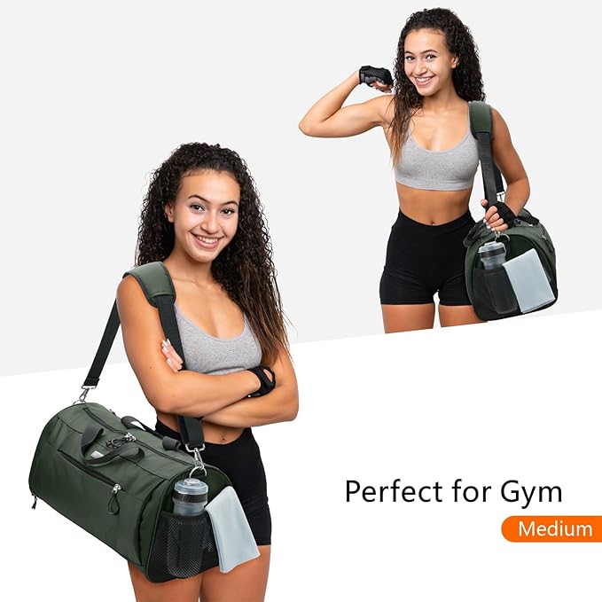 TOPDesign Gym Bag for Women & Men, Unisex Duffel Bag with Shoe Compartment & Wet Pocket for Travel Sports Gym (L Green)