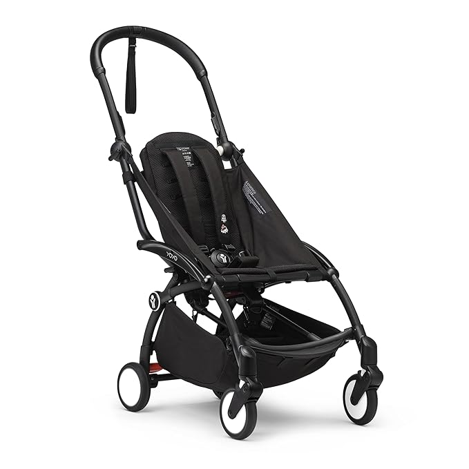 Stokke YOYO3 Frame, Black - Textile Set Not Included - Comes with 5-Point Harness, Multi-Position Reclining Backrest, Canopy Extensions, Padded Shoulder Strap & Protective Storage Bag