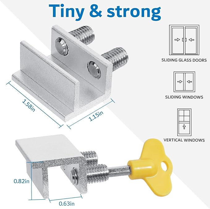 Sliding Window Locks - Horizontal & Up/Down, Adjustable Aluminum, 4 Sets Silver