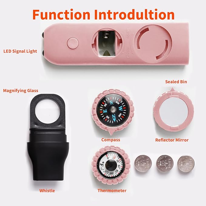 Multifunctional Survival Emergency Whistle for Kids with Compass Hiking Survival, Thermometer & Neck Lanyard | Emergency Safety Gear for Hiking, Camping, Kayaking, Boating, Climbing