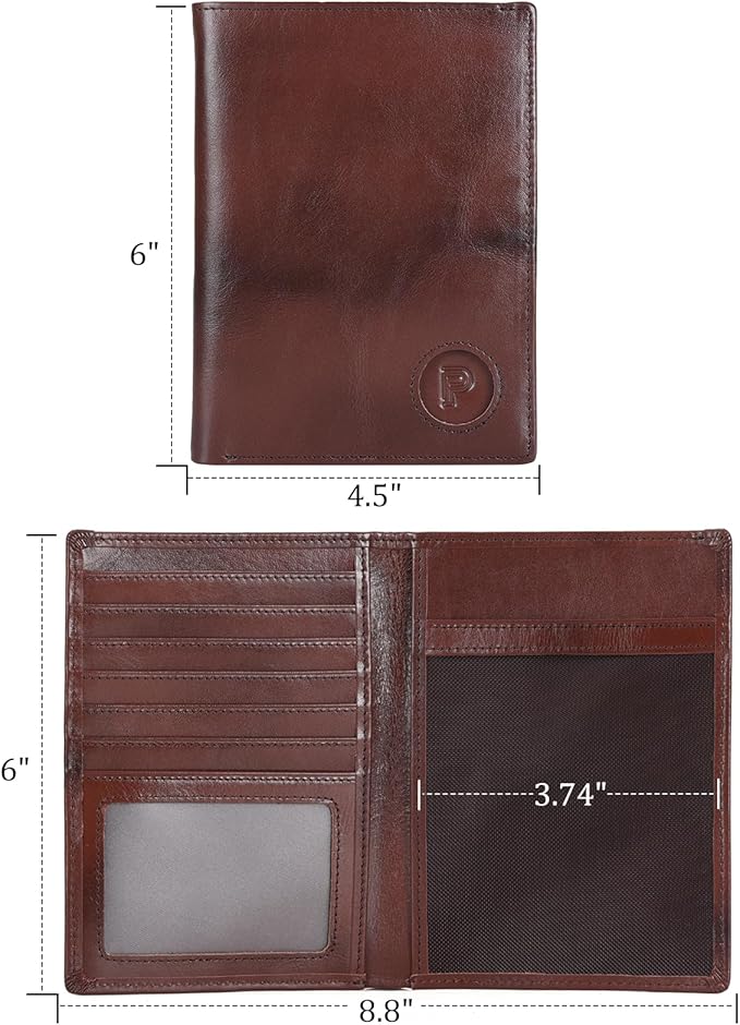 Polare Luxury RFID Blocking Leather Passport Holder Travel Wallet For Men and Women (Coffee with AirTag Slot)