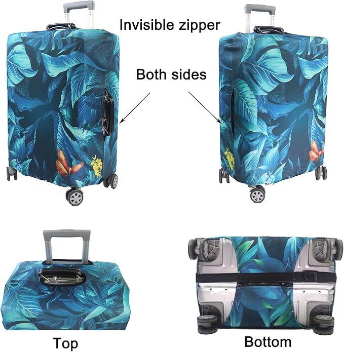 MosaiRudo Thicker Luggage Cover Elastic Suitcase Cover Protector Fits 18-32 Inch Suitcase Travel Accessories (Rainforest, XL)