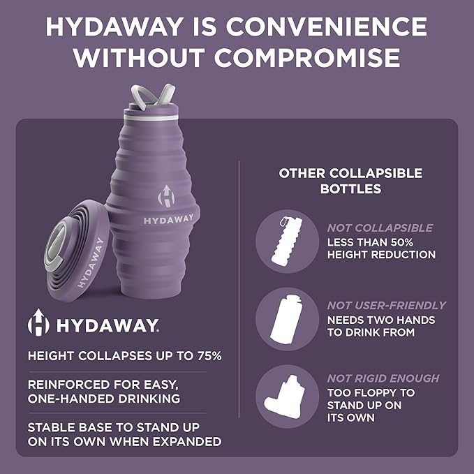 HYDAWAY 25oz Collapsible Water Bottle - BPA-Free, Leakproof, Lightweight, and Space-Saving - Perfect for Hiking, Travel, and All-Day Hydration