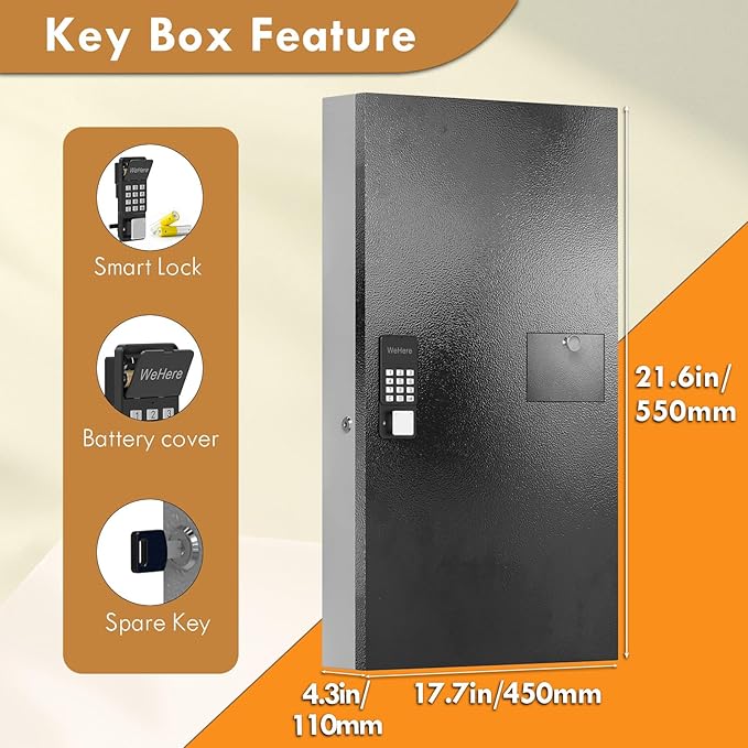 104 Keys Lock Box with Drop Slot, Key Cabinet Wall Mount, Fixed Code/OTP, APP Bluetooth/Wi-Fi, Spare Key Unlock, Large Key Return Box for Hotel, Car Dealerships, Realtors, Office