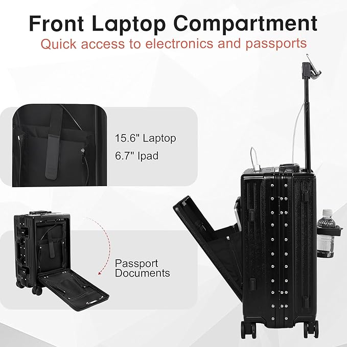 24 Inch Check-In Luggage Aluminum Frame Zipperless Luggage, Hard Shell Suitcase TSA Approved Checked Luggage, ABS+PC Lightweight Zipperless Suitcase with Spinner Wheels (Black)