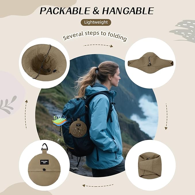 Durio Waterproof Bucket Hats for Woman UPF 50+ Sun Hat UV Protection Packable Rain Hats for Women Lightweight Hiking Hat