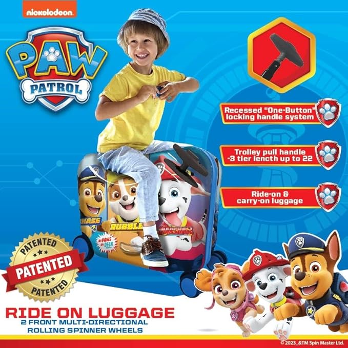 Fast Forward Ride-On 18" Suitcase For Kids/Tow-Along Toddler Carry-On Luggage With Wheels (Paw Patrol)