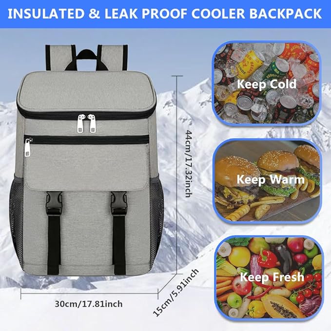 Cooler Backpack, 30 Cans Backpack Coolers Insulated Leak Proof for Men Women, Ice Chest Beach Cooler Bag, Portable Lunch Backpack for Camping Hiking Picnic Travel