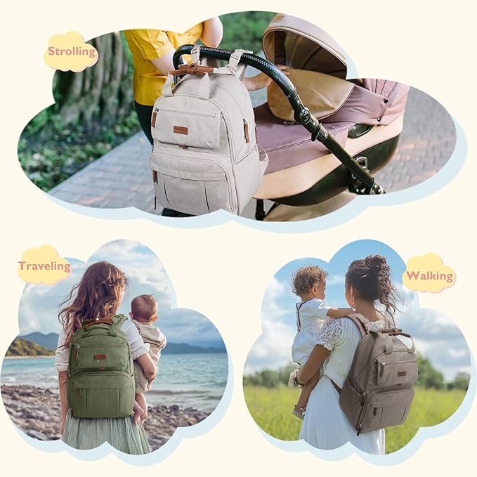 mommore Diaper Bag Backpack, Large Diaper Bag Expandable for 2 Kids/Twins, Durable Baby Bag with Changing Pad, Water Resistant Travel Diaper Backpack for Mom Dad