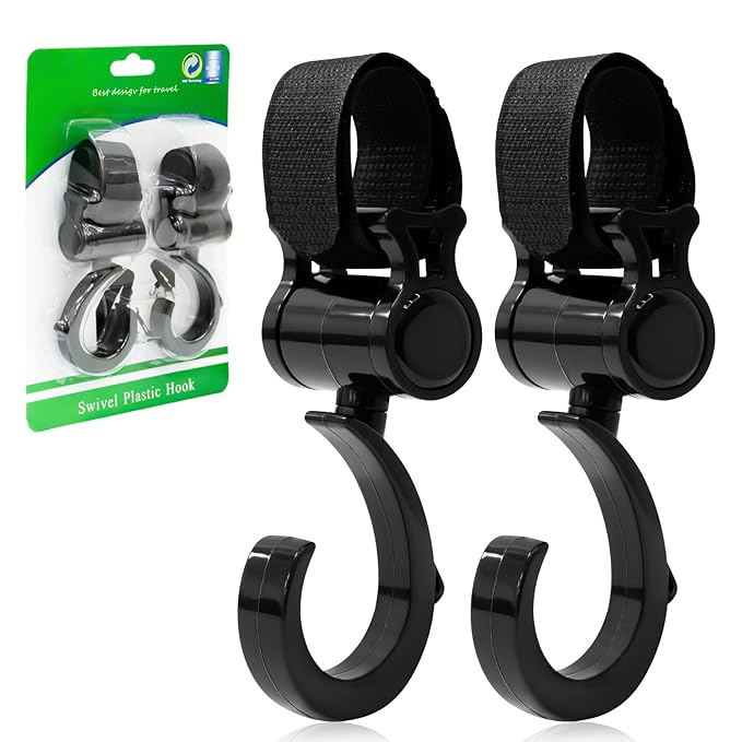 Versatile Stroller Hooks for Hanging Bags - Stroller Hooks Clips for Hanging Diaper Bags, Purses, Groceries, and More with Ease While Traveling (2 Pcs)