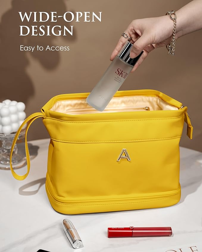 Honeymoon Gifts, Initial Makeup Bag, Travel Gifts, Personalized Bags, Waterproof Double Layer Cosmetic Bag, Large Capacity PU Leather Makeup Bags Letter Travel Toiletry Bag, Friend Gifts