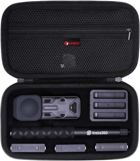XANAD Hard Case for Insta360 X5/X4/X3/X2 Waterproof 8K 360 Action Camera,114CM Selfie Stick- Storage Carrying Bag(Black)