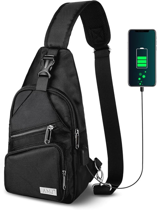 AMJ Crossbody Sling Bag Men Women, Casual Shoulder Backpack, Chest Daypack Satchel for Hiking Travel