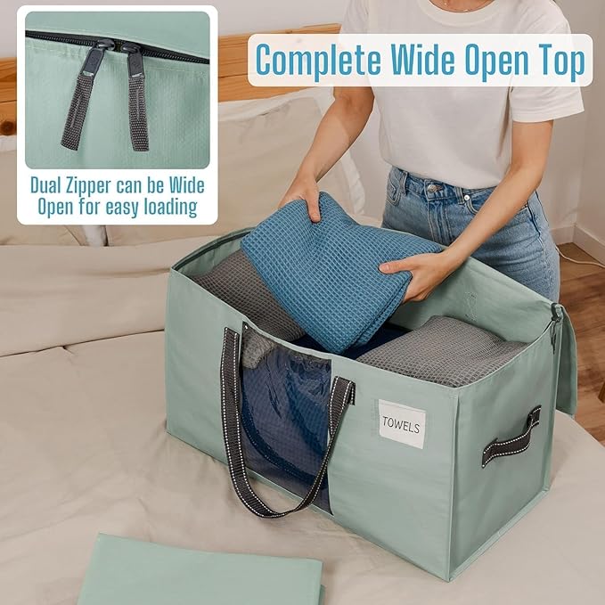 VENO 8 Pack Moving Bags, Comforter and Blanket Storage Bags for Closet, Moving Boxes, Boxes with Lids Alternative, College Dorm Packing Supplies, Foldable Heavy-Duty Tote (Light Green Matte, 8 Pack)