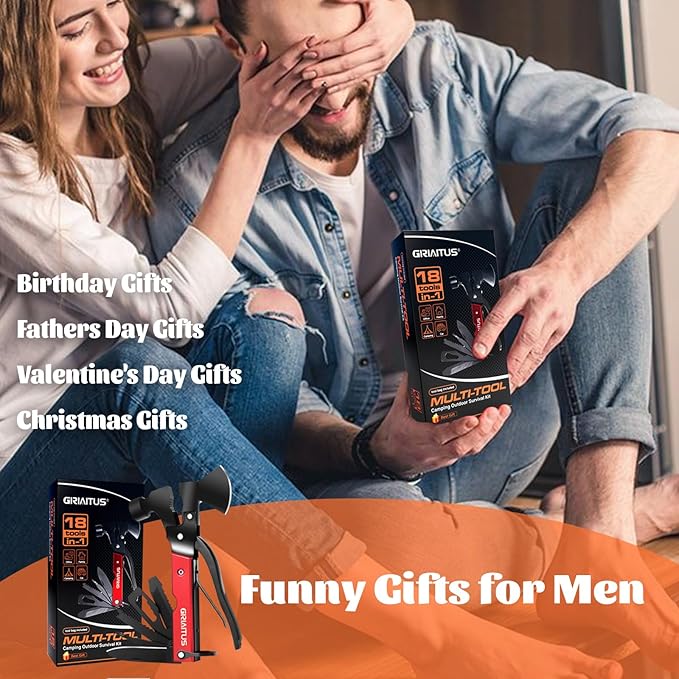 Multitool Camping Accessories Gifts for Men Survival Gear 18 in 1 Camping Multi Tool with Axe Hammer Saw Screwdrivers Pliers Bottle Opener Stocking Stuffers Gifts for Men Dad Him