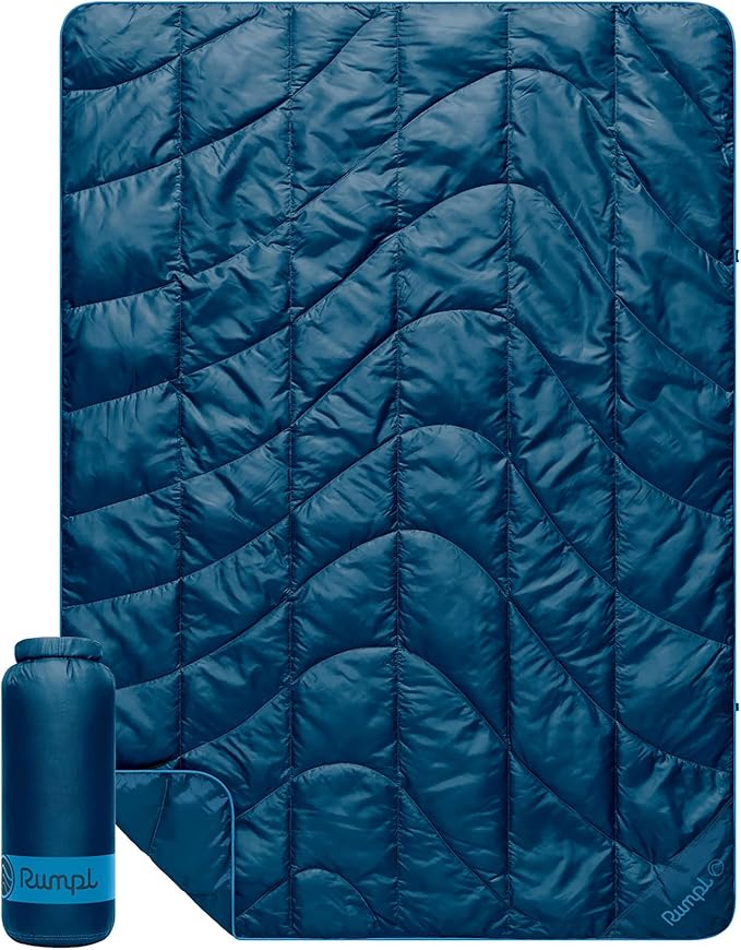 Rumpl Travel Puffy Blanket, Ultra-Packable Travel-Size Warmth and Comfort, Deepwater