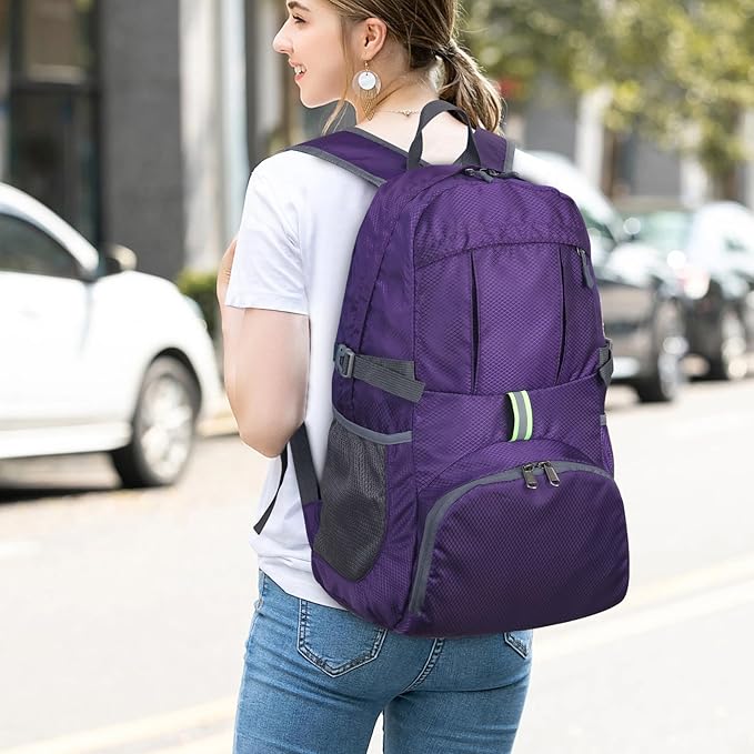 Yaopeing Lightweight Backpack,25L Foldable Hiking Packable,Water Resistant Travel Outdoor Shoulder Bag for Woman Men,Purple