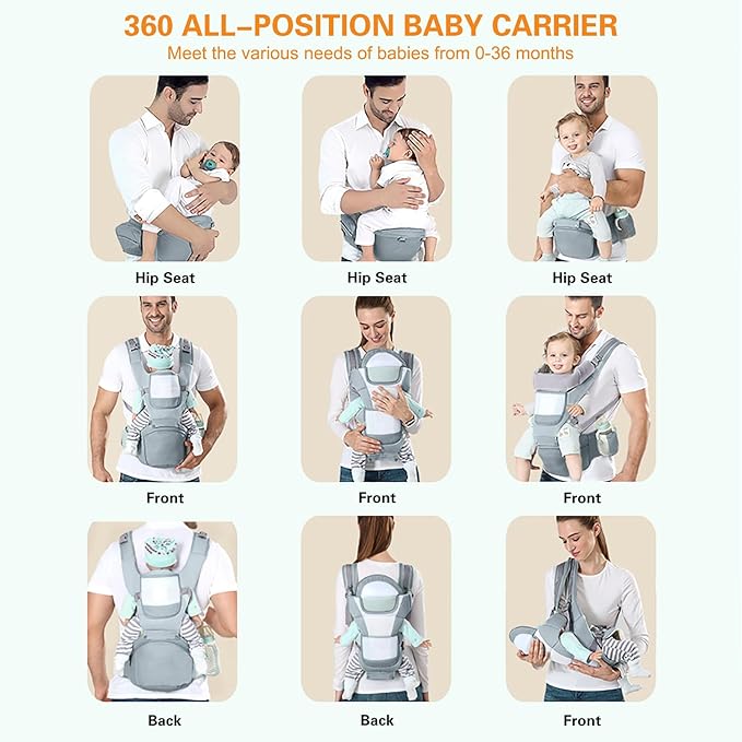 Baby Carrier Ergonomic Infant Carrier with Hip Seat Kangaroo Bag Soft Baby Carrier Newborn to Toddler 7-45lbs Front and Back Baby Holder Carrier for Men Dad Mom