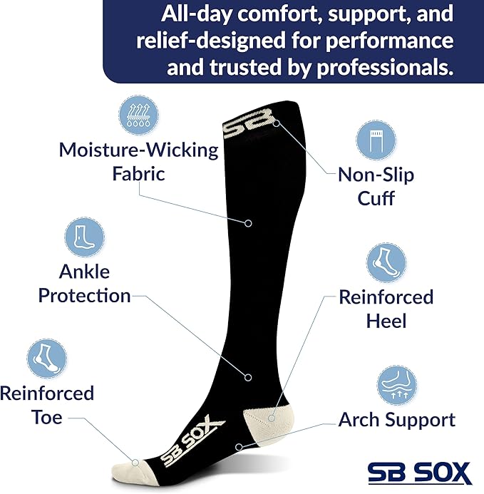 SB SOX Compression Socks for Men & Women (20-30 mmHg) - Best Support Stockings for Travel, Medical, and Sports - Perfect for Everyday Wear