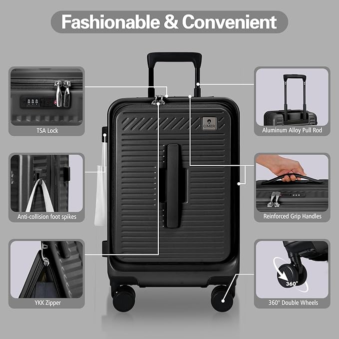 20 Inch Luggage with Spinner Wheels,Expandable Front Opening Suitcase 100% PC Hard Shell TSA Lock, Smooth Rolling Wheels, Lightweight Travel for Men and Women, Y03 Yellow Slightly Larger